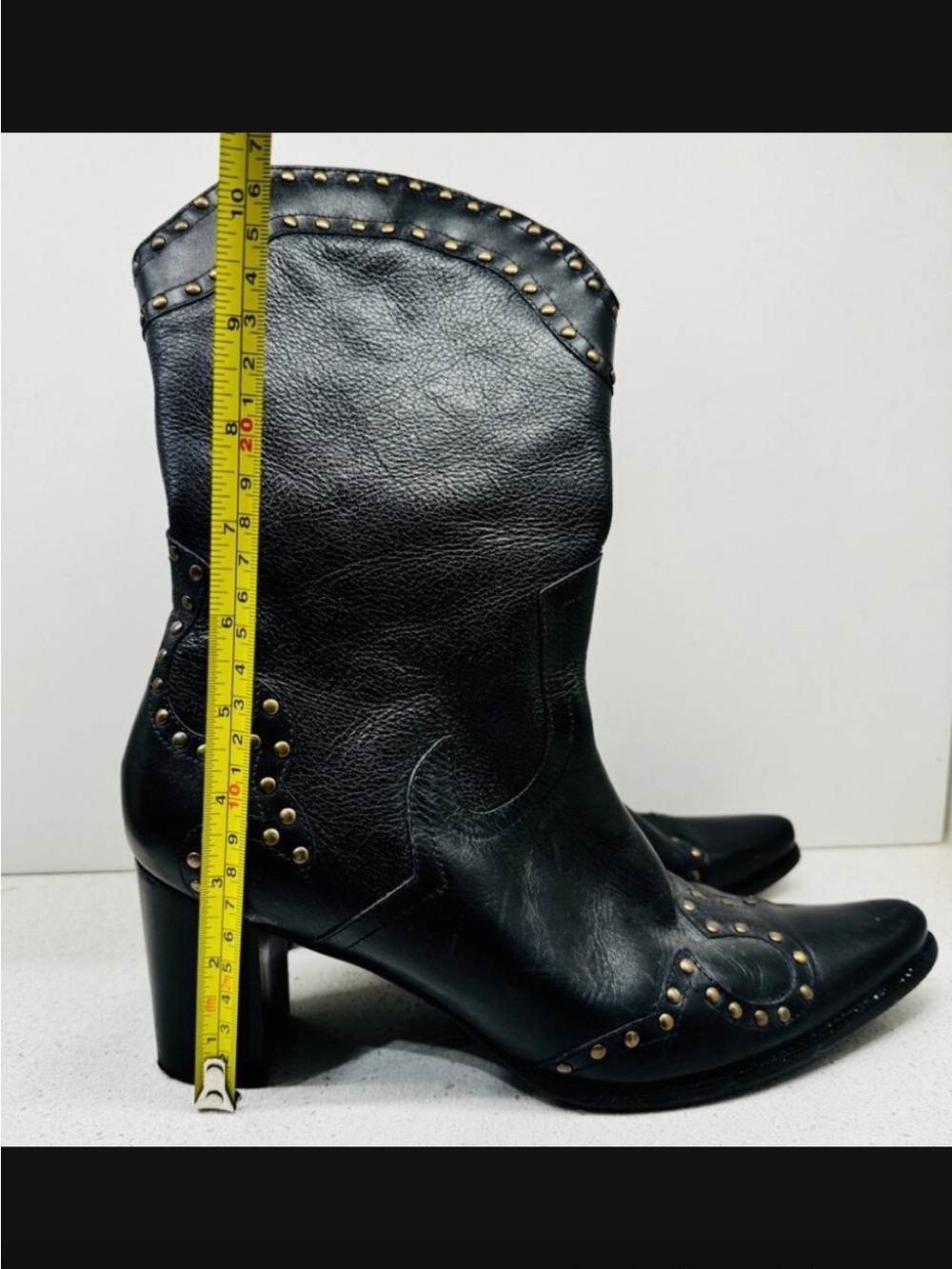 Matisse Brazilian Genuine Leather Studded Heeled Western Boots, Black- Women’s 9